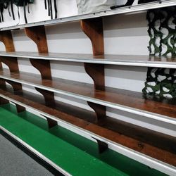 Vintage Ralphs Supermarket Wall Shelf Fixture – Solid Wood, about 12ft Display Unit