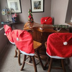 Mid 20th Century Live Edge Burled Walnut Bar Set Complete -4 Stools
and 2 Shelves fmv $3500-$4500