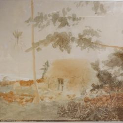 PAINTING  Antique  davey photo co. h.i. Frank Davie 521 native Grass Hut Hawaii. watercolor painting. 1800s rare. 