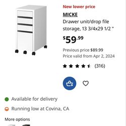 Micke IKEA Drawer Unit/drop File Storage Nightstand