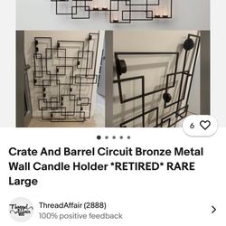 Crate and Barrel Bronze Candle Holder Wall Mount