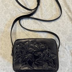 Patricia Nash Elegant Black Floral Embossed Crossbody Bag