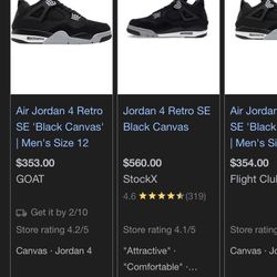 Jordan 4 Black Canvas 