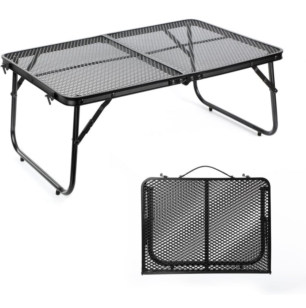 Moosinily Grill Table Camping Table 2FT Foldable Small Folding Table Low Picnic Table Portable Stand Mesh Outdoor Indoor Card BBQ RV Black 23.6×15.7×9