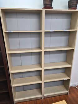 Pair of Light Wood 5-Shelf Bookcases