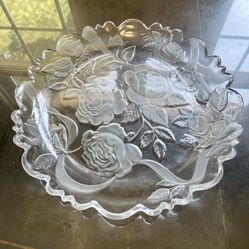 Laura Glass Japan Vintage 1990’s Rose Parade Frosted/Clear Platter Dish Plate