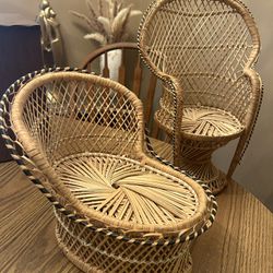 decorative wicker peacock chairs - boho home wedding shower decor 11" & 16" tall  These are decorative - not full size chairs 