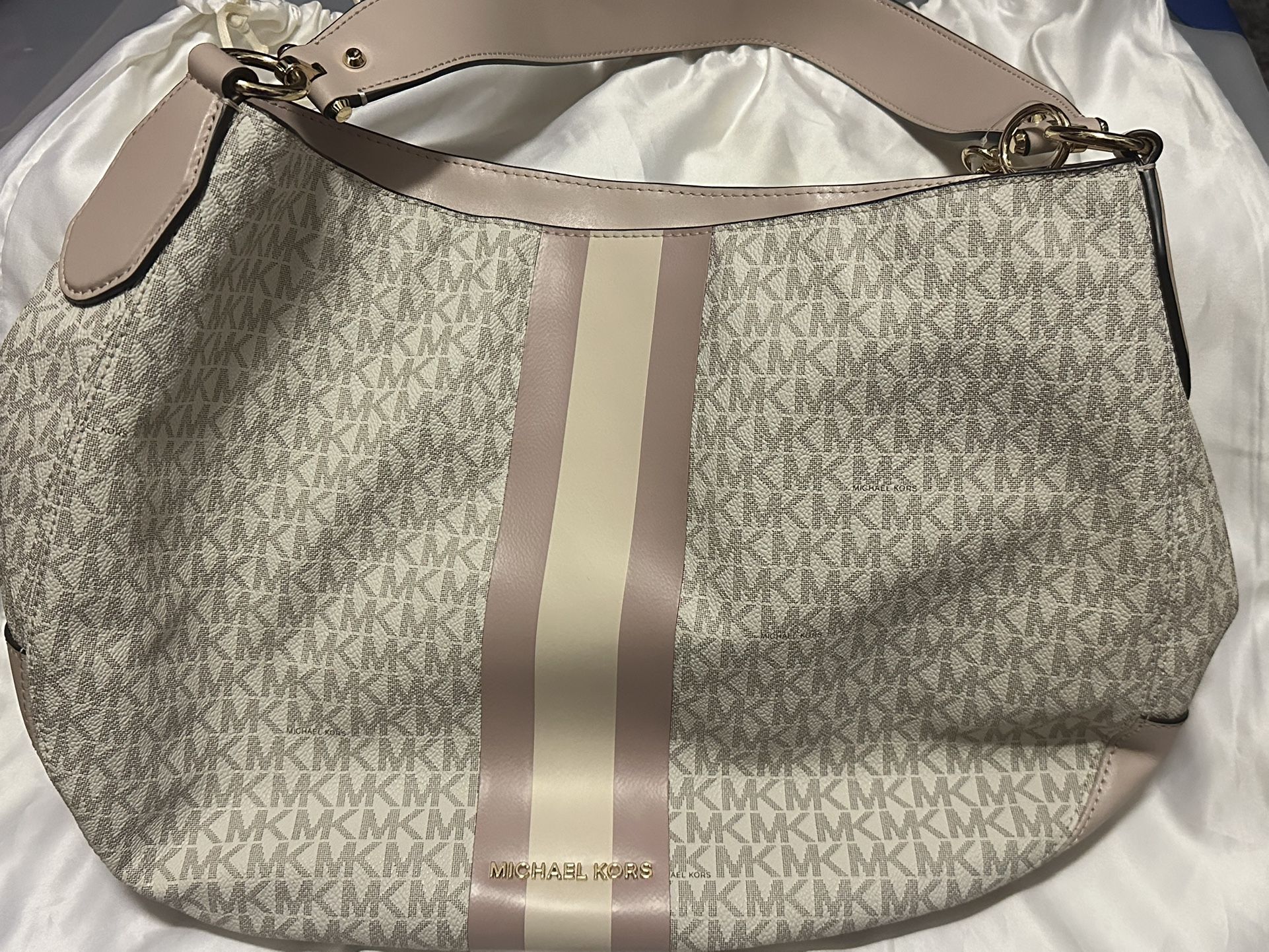 Pink & Cream MK Logo Hobo Bag