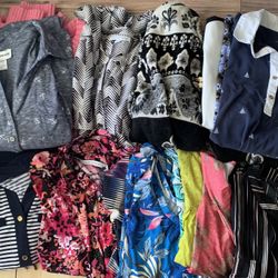 EUC Clothing Lot 18 Pieces Sizes L. XL. Tops Sweater Coat