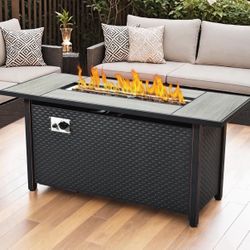 Outdoor 54 Inch 50,000 BTU Propane Fire Pit Table, Rectangular Steel Firepits with Ceramic Tabletop, Waterproof Cover, Lid, Lava Rock for Patio Deck G
