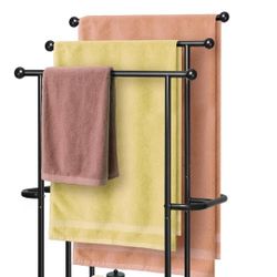 Haturi Free Standing Towel Rack for Bathroom, 39" Black 3-Tier Rust-Resistant Outdoor Towel Drying Rack for Pool, Metal Blanket Rack Holder with Stora