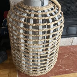 Wood and rope Lantern With Candle Pillar 19” Tall 