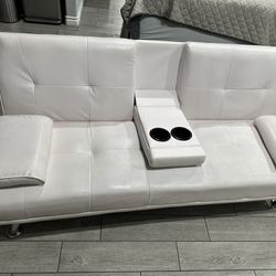 Colton-White Futon Used  Convertible Sofa Bed