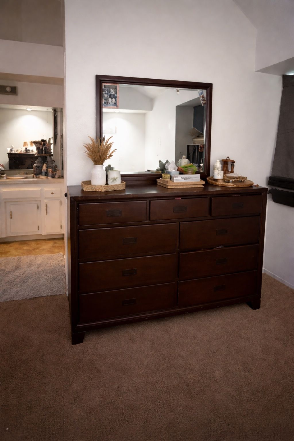 Dark Wood Dresser With Mirror