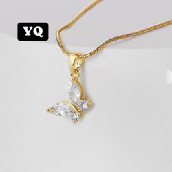 Women Necklace Butterfly Pendant & Chain 18K Gold Plated Jewelry For Gift Sale