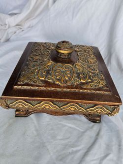Ornate Gold and Brown Decorative Box with Lid