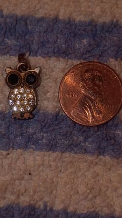 Vintage Golden Bronzed Tone Owl Pendant w/Black Rhinestone Eyes and Crystal Encrusted Body