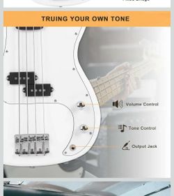 Glarry 4-String Solid Body Bass Guitars White