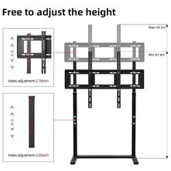 Universal Against The Wall TV Stand Floor: Free Standing Mount Stand with Height Adjustable Bracket