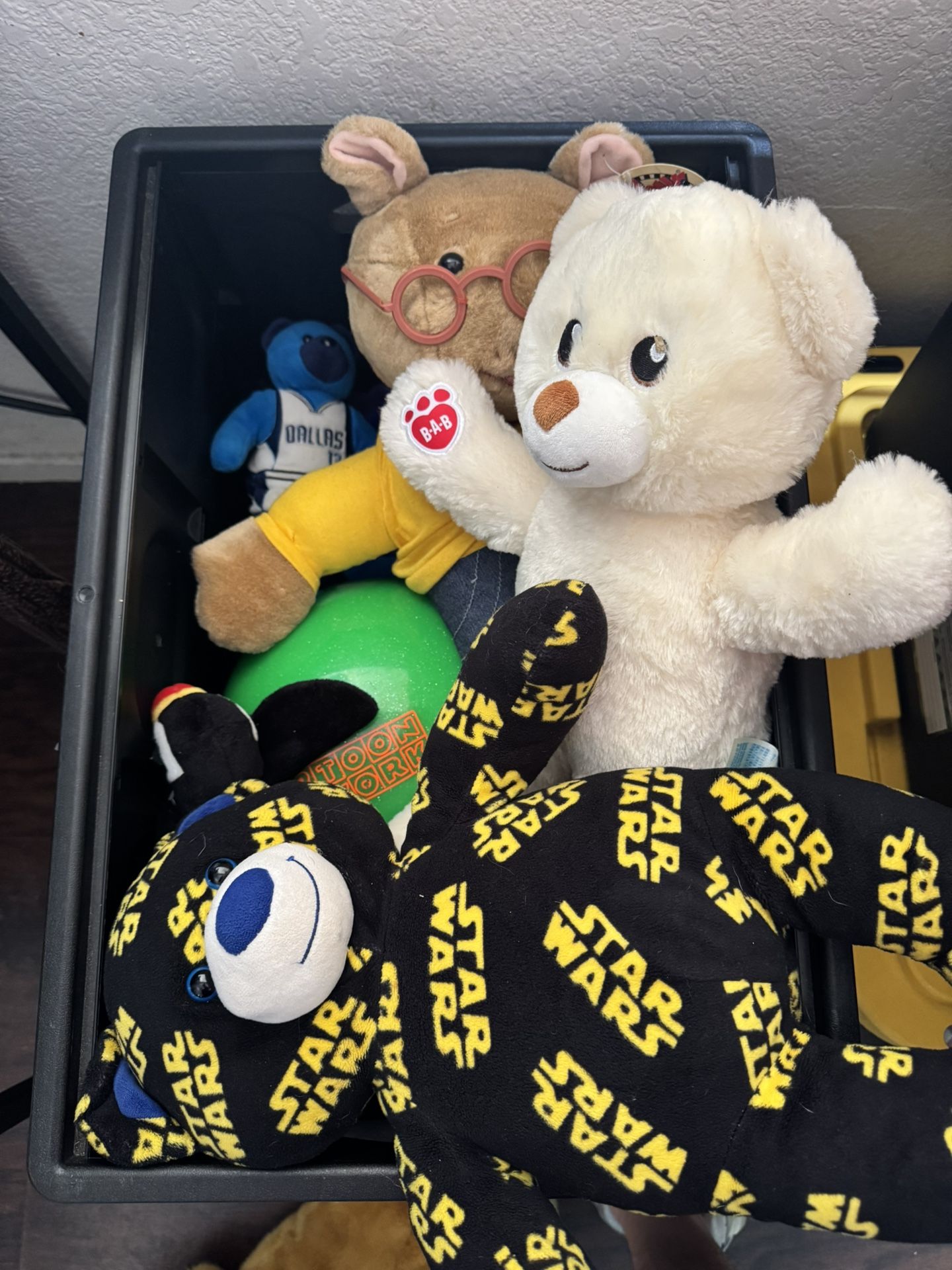 Box Of Stuffed Animals And A Scooby Doo Bowling Ball