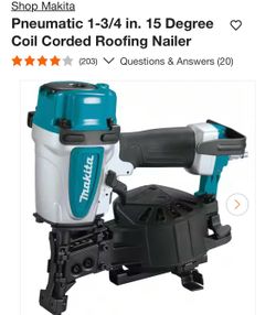 Makita Pneumatic 1-3/4 in. 15 Degree Coil Corded Roofing Nailer