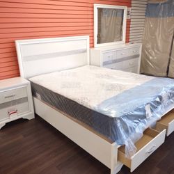 Four Piece King Bedroom Set King Bed Frame Dresser Mirror And Nightstand