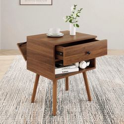Hidden Compartment Nightstand Wood Brown 