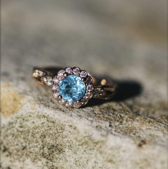 Rose Gold Topaz Diamond Engagement Ring 