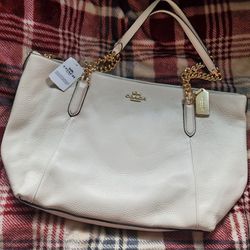 AUTHENTIC Coach Pebble Leather Ava Chain Tote Bag