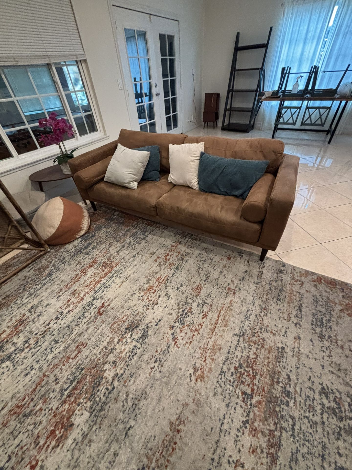 Brown Faux Leather Sofa And Love Seat