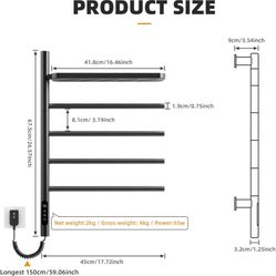 Swivel Heated Towel Rack, Wall Mounted Electric Towel Warmer Rack for Bathroom, 4 Round Bars Swivelable Towel Dryer with Tray, Towel Heater with Built
