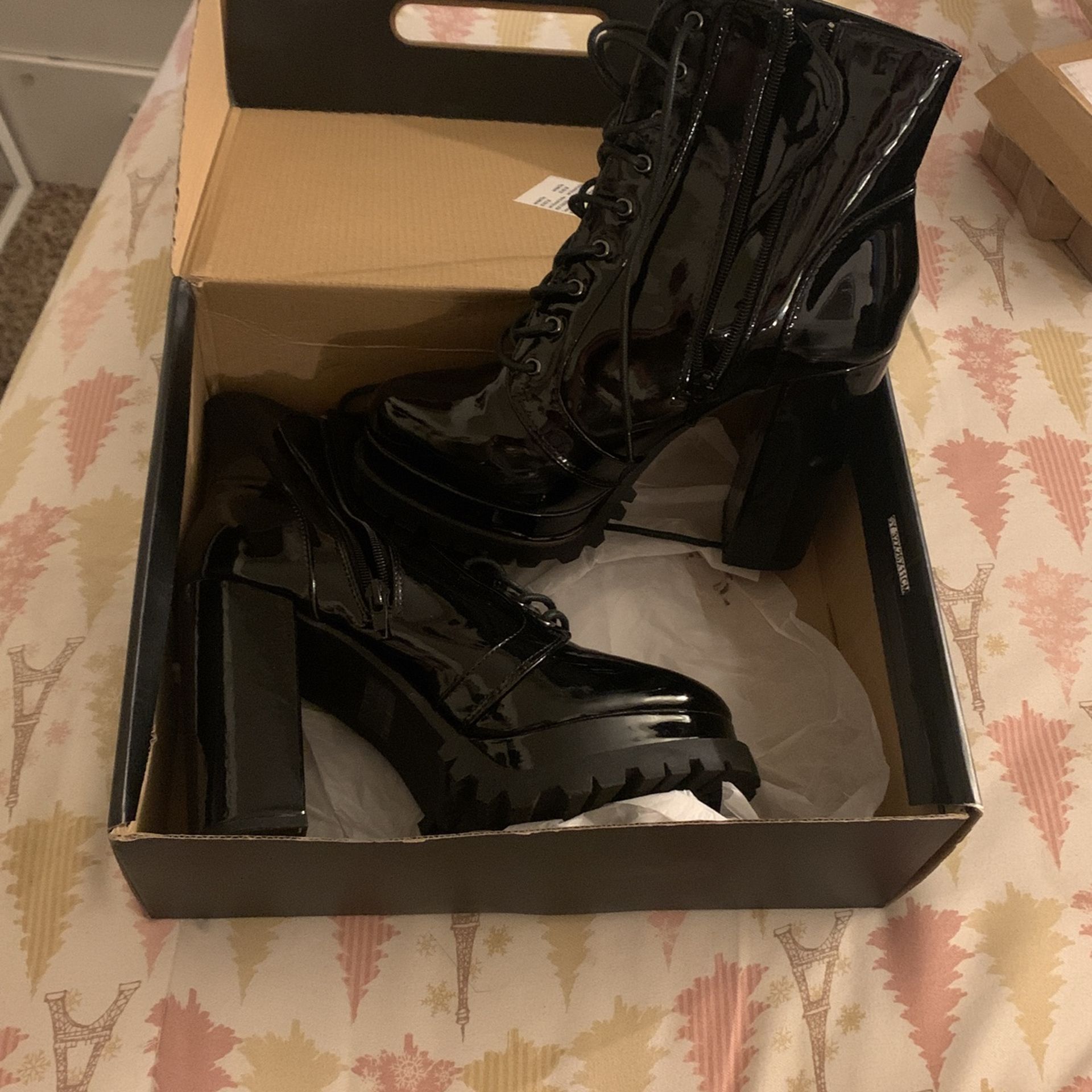 Fashion Nova Black Latex Booties