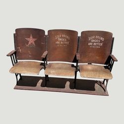 Antique 3-Seat Folding Theater Chair Star Brand Advertising