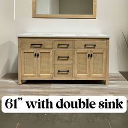 61'' Solid Wood Bathroom Vanity Cabinet with Stone Countertop(Open Box)