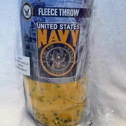 Us Navy Military Fleece Throw 45x60 Navy Blue/Yellow Item# 53168NAV