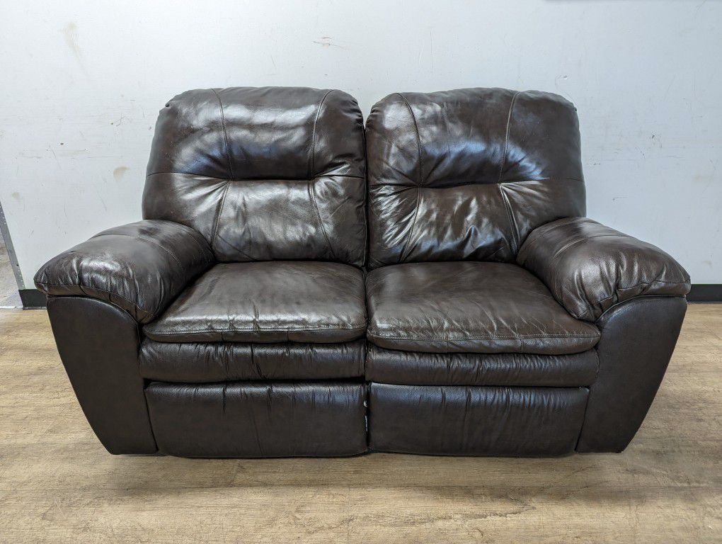 Contemporary Brown Genuine Leather Recliner Loveseat