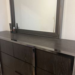 Dark Brown And Chrome Dresser With Detachable Vanity