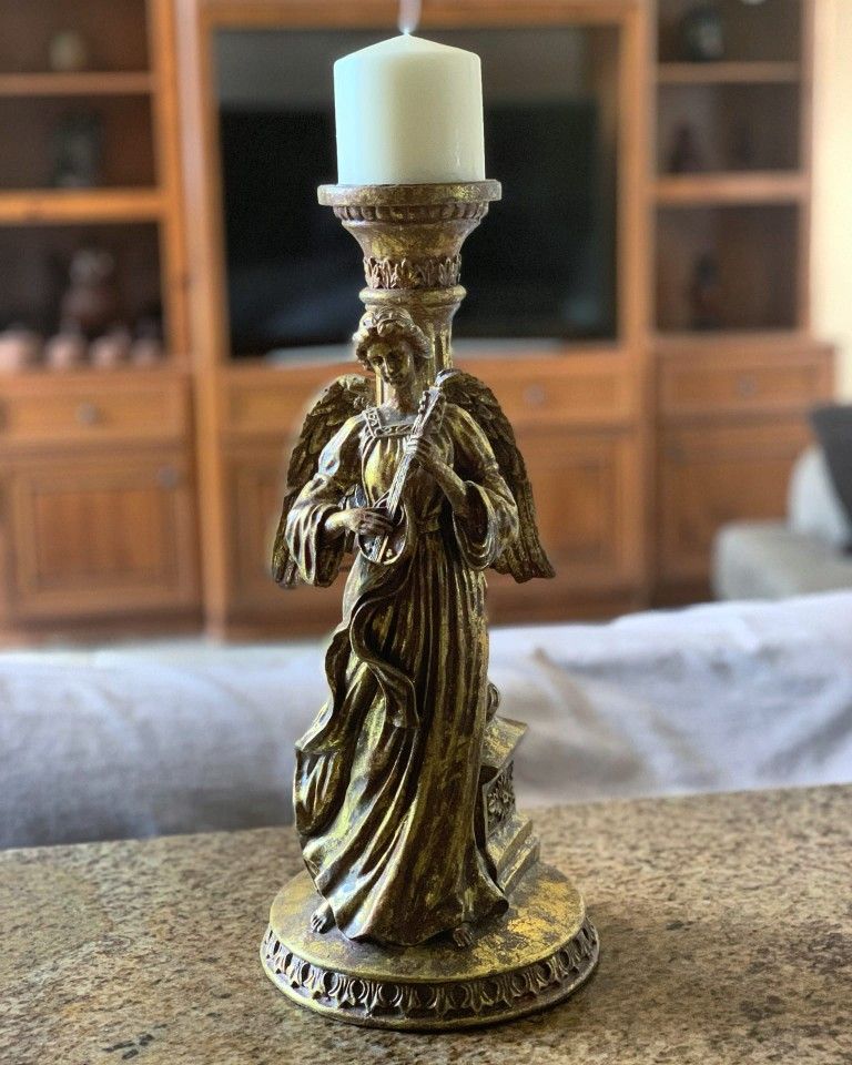 vintage angel pillar candle holder