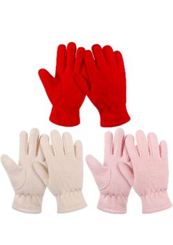 ONESING 3 Pairs Kids Fleece Winter Gloves - Toddler Warm Gloves for Boys & Girls - Full Fingers, Cold Weather