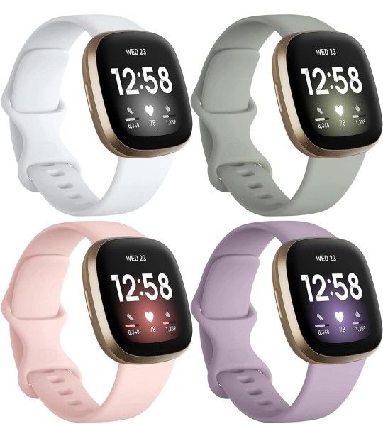 4 Pack Band Compatible with Fitbit Sense & Fitbit Versa 3 Bands (Small)