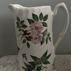 Vintage Staffordshire England Caledonia Pottery Pitcher Floral Pattern -7.5”