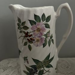 Vintage Staffordshire England Caledonia Pottery Pitcher Floral Pattern -7.5”