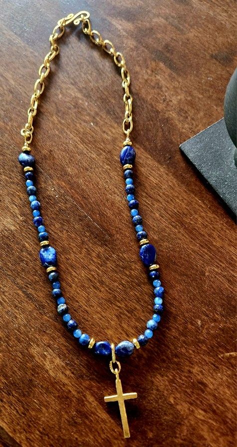Lapis Gold Cross Necklace