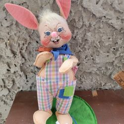 Annalee 10” Country Spring Easter Bunny Rabbit Boy in Overalls w/ Butterfly Doll