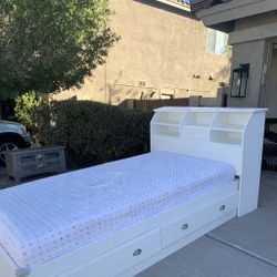 Cute White Bed With Storage Twin Size Bedding And Mattress Too 