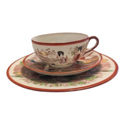 Vintage King Paeying* Geishas  Japanese Garden Porcelain Teacup Saucer & Dessert Plate Set

