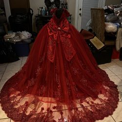 Dazzling shimmering sparkling red (quince, 15 dress) ball gown 