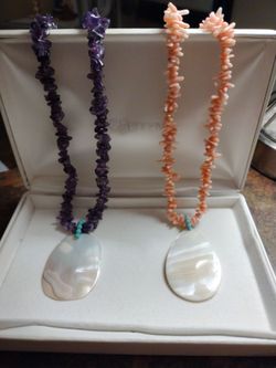 Coral/Amethyst Mother of Pearl Pendant Necklaces