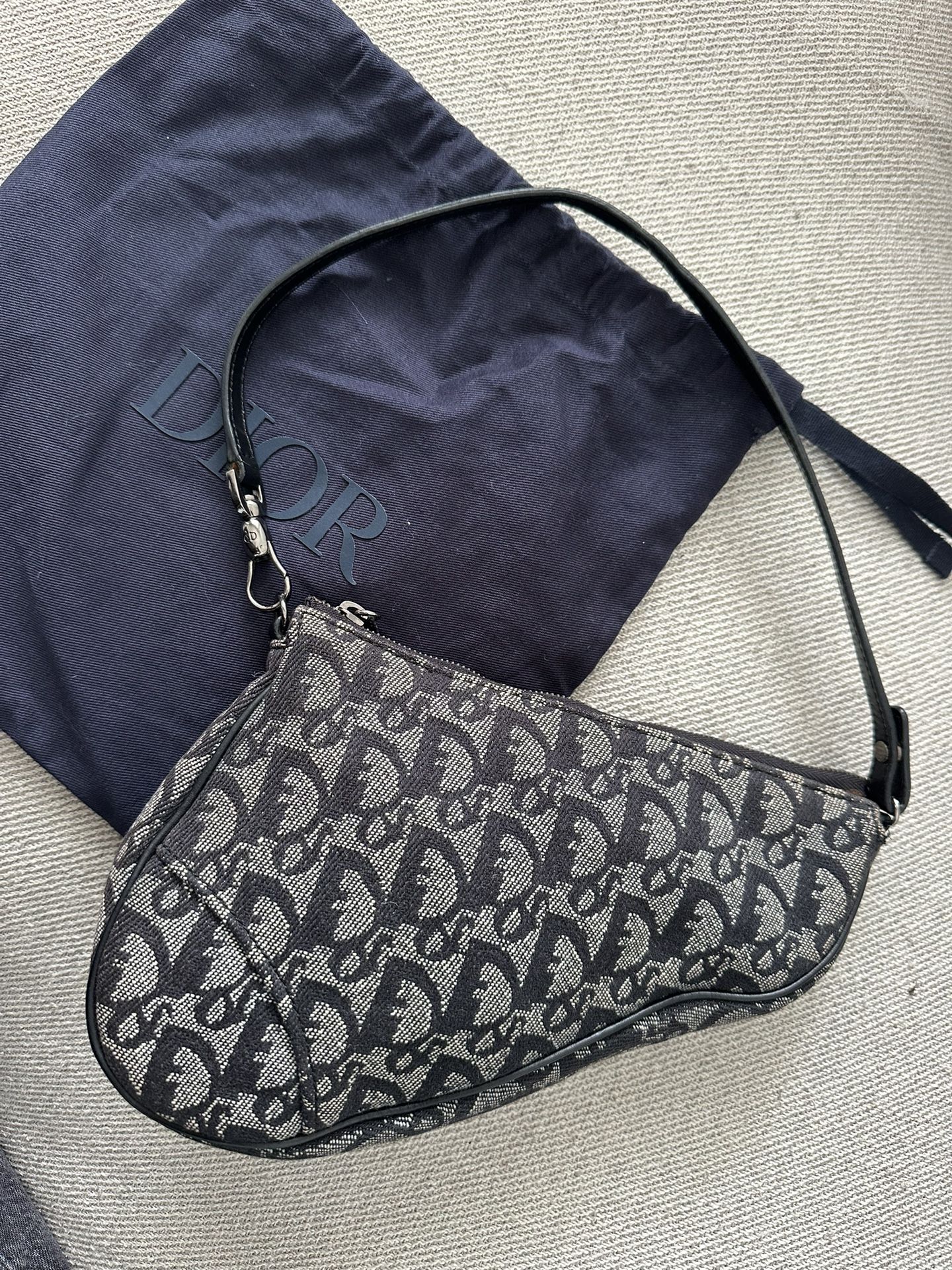 CHRISTIAN DIOR Monogram Mini Saddle Pochette Navy