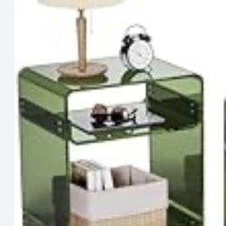 Acrylic End Table Record Player Table with Storage Shelf Clear Side Table Nightstand Green
